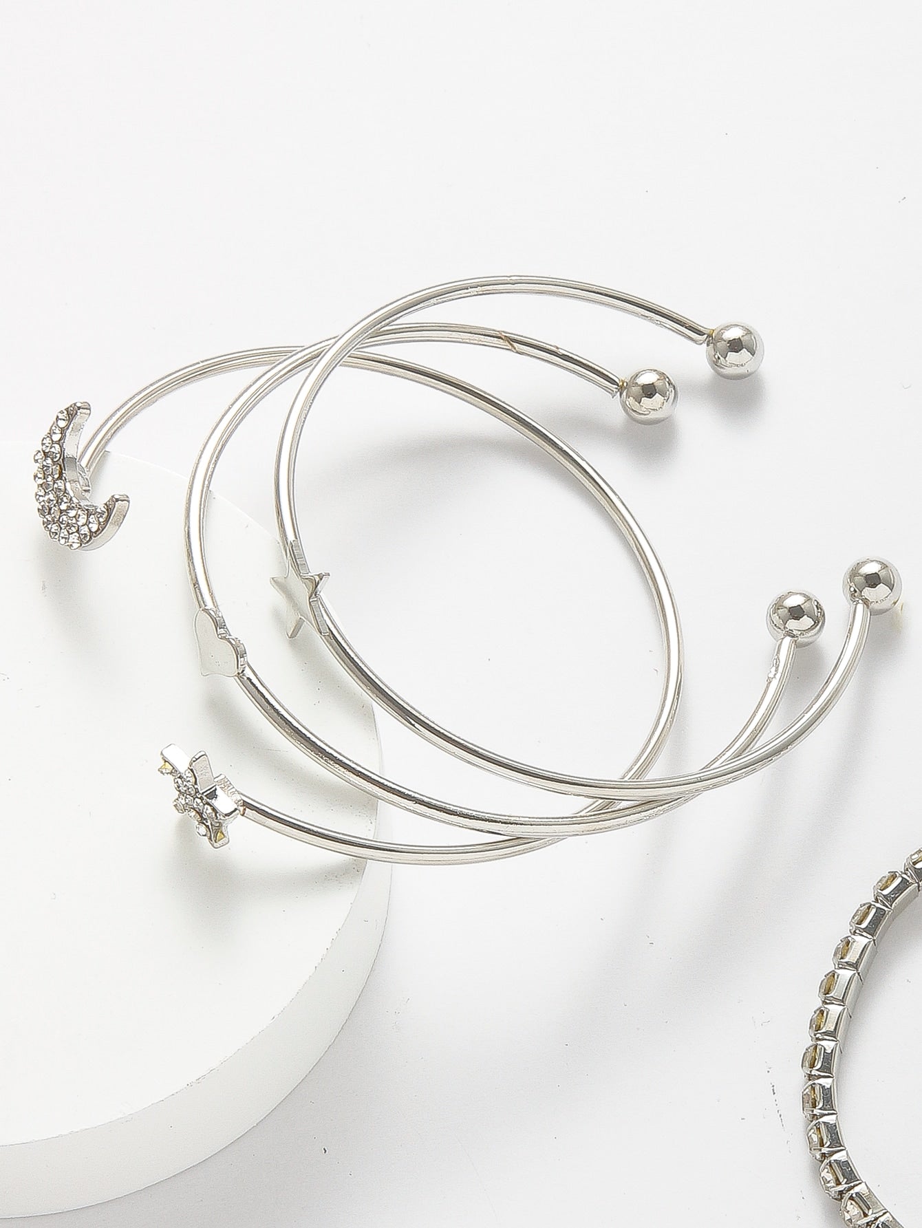 STAR AND MOON BANGLE 4 PIECE SILVER