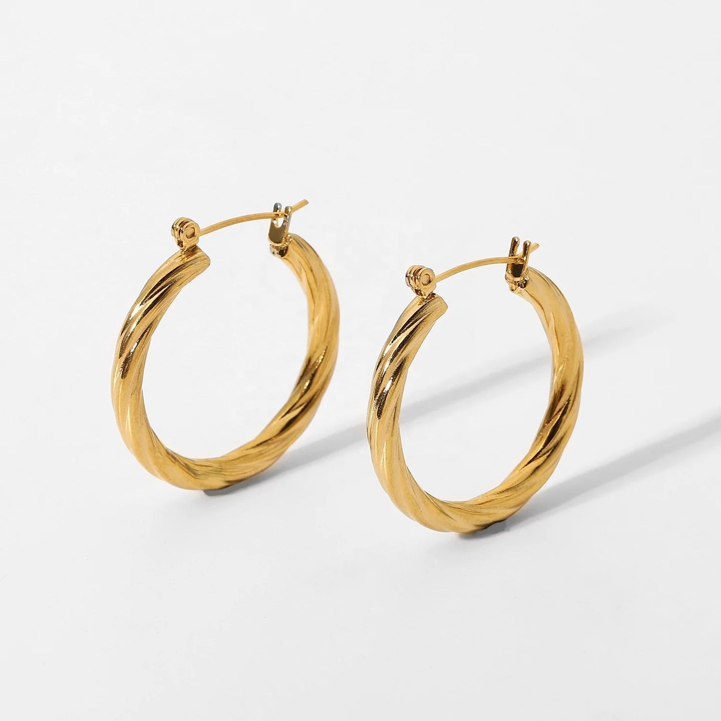 18k gold twisted hoops